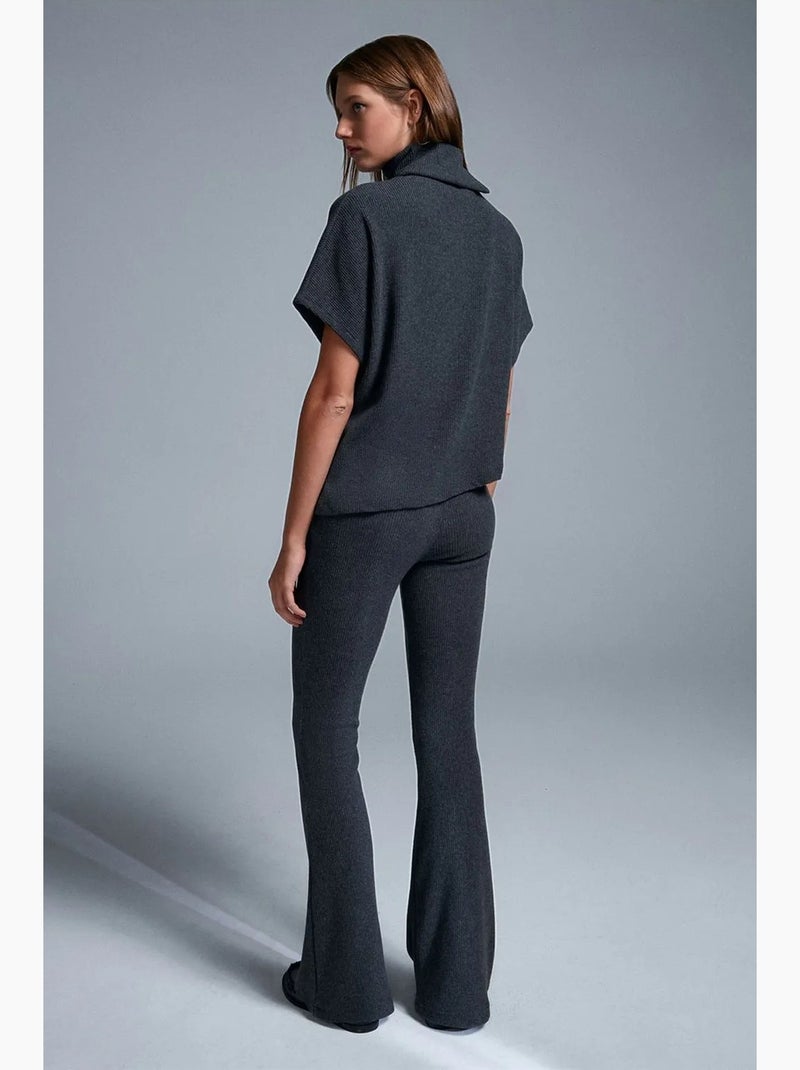 Pantalón de punto acampanado de tiro alto dilvin Gris negro - Kiabi