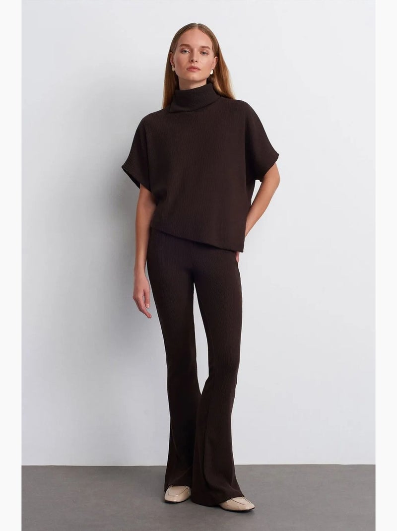 Pantalón de punto acampanado de tiro alto dilvin Marrón chocolate - Kiabi