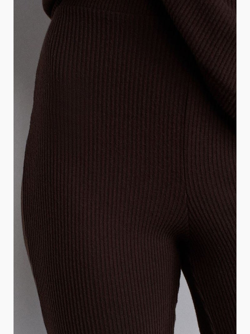 Pantalón de punto acampanado de tiro alto dilvin Marrón chocolate - Kiabi