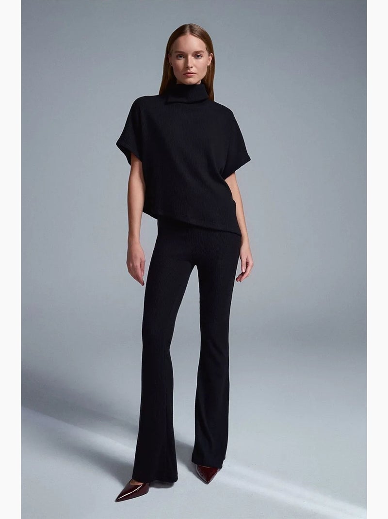 Pantalón de punto acampanado de tiro alto dilvin Negro - Kiabi