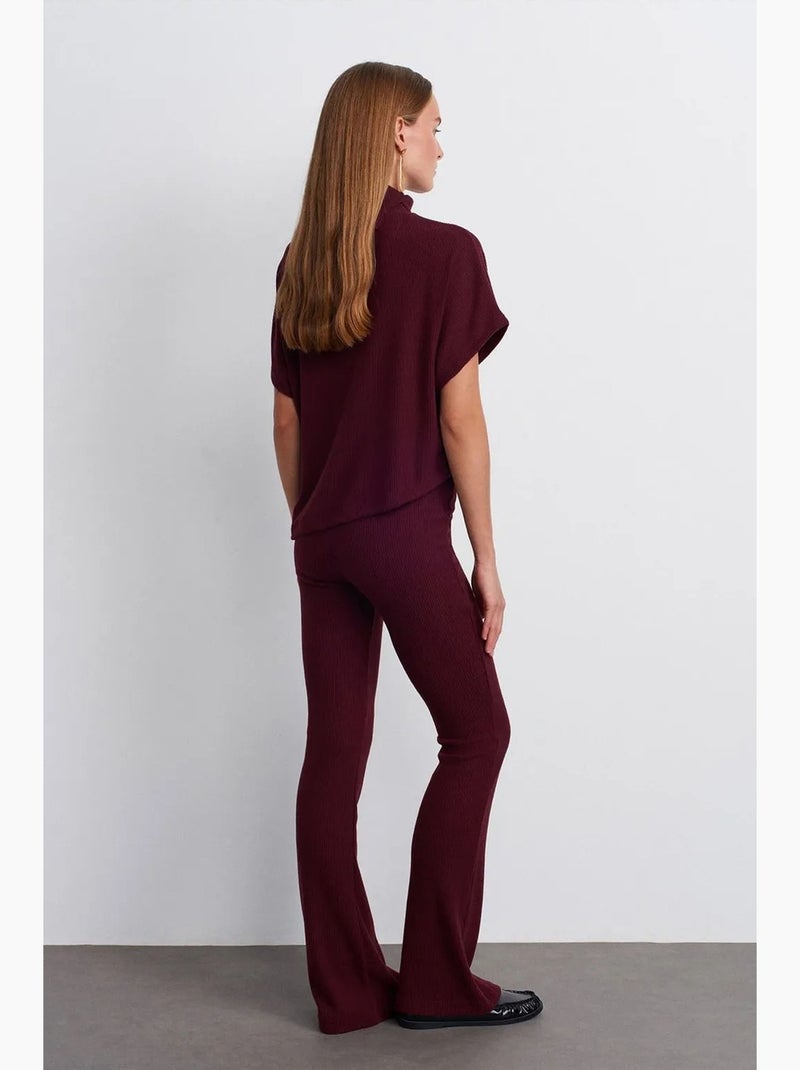 Pantalón de punto acampanado de tiro alto dilvin Rojo burdeos - Kiabi