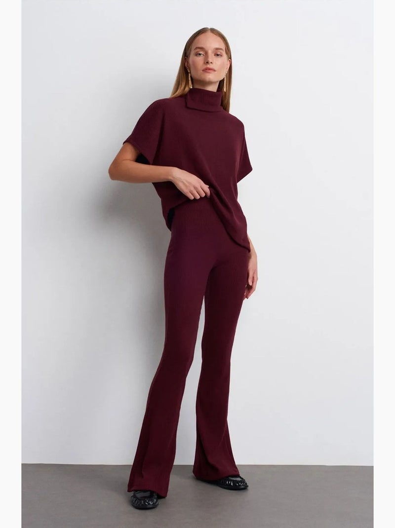 Pantalón de punto acampanado de tiro alto dilvin Rojo burdeos - Kiabi