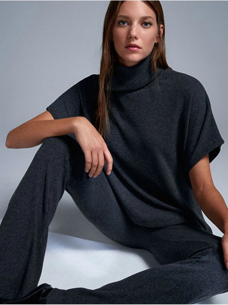 Pantalón de punto acampanado de tiro alto Gris antracita - Kiabi