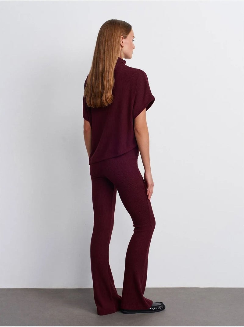 Pantalón de punto acampanado de tiro alto Rojo burdeos - Kiabi
