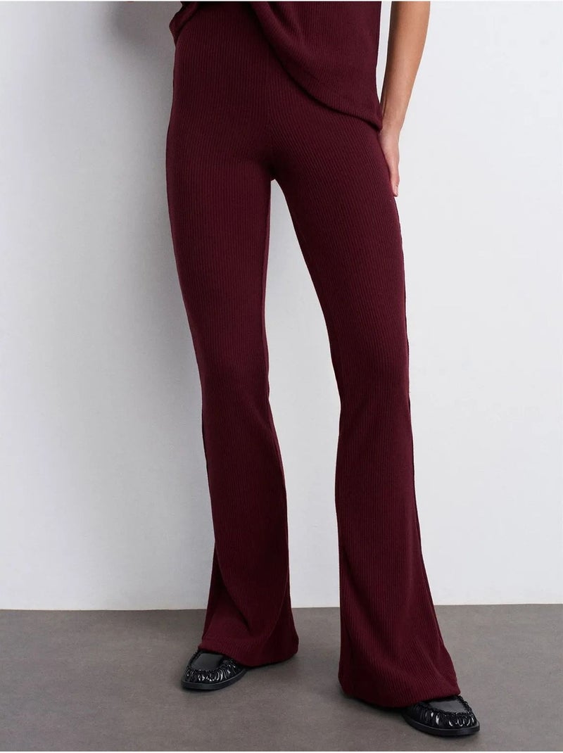 Pantalón de punto acampanado de tiro alto Rojo burdeos - Kiabi