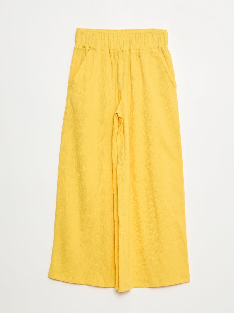 Pantalón de punto arrugado de algodón Amarillo - Kiabi