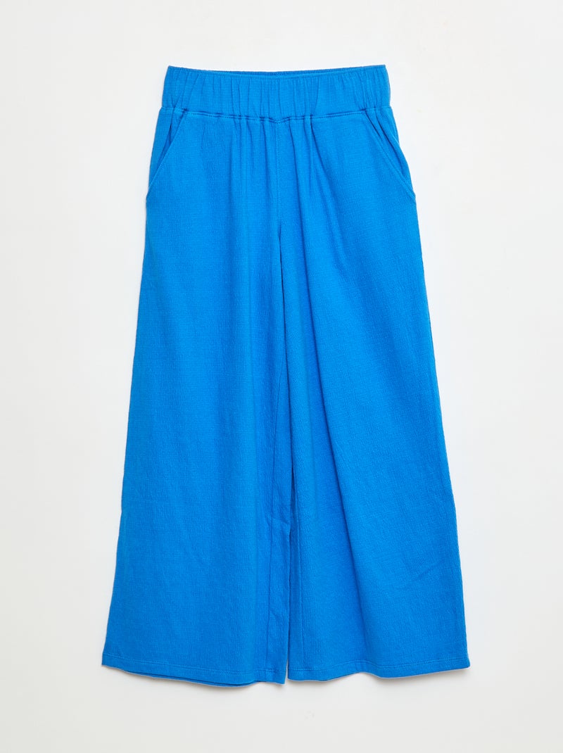 Pantalón de punto arrugado de algodón Azul - Kiabi