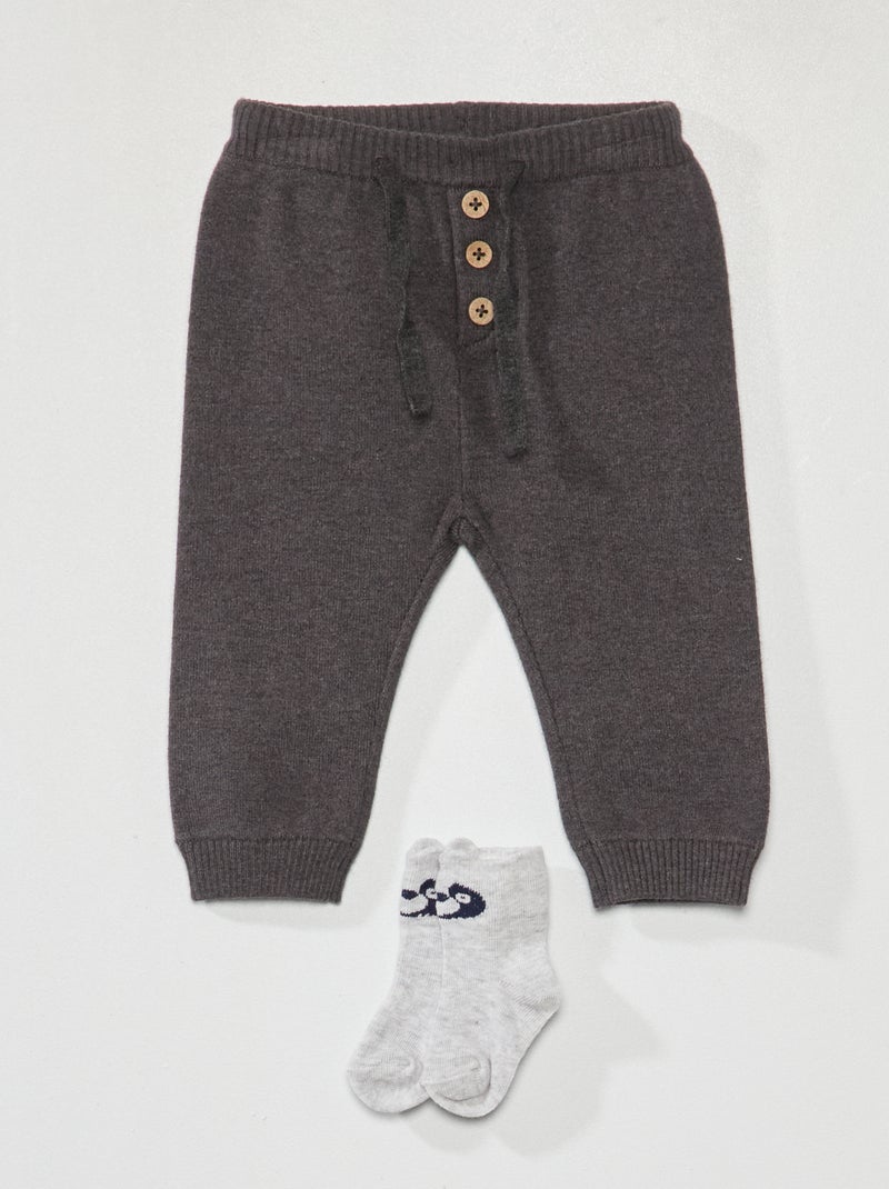 Pantalón de punto + calcetines GRIS - Kiabi