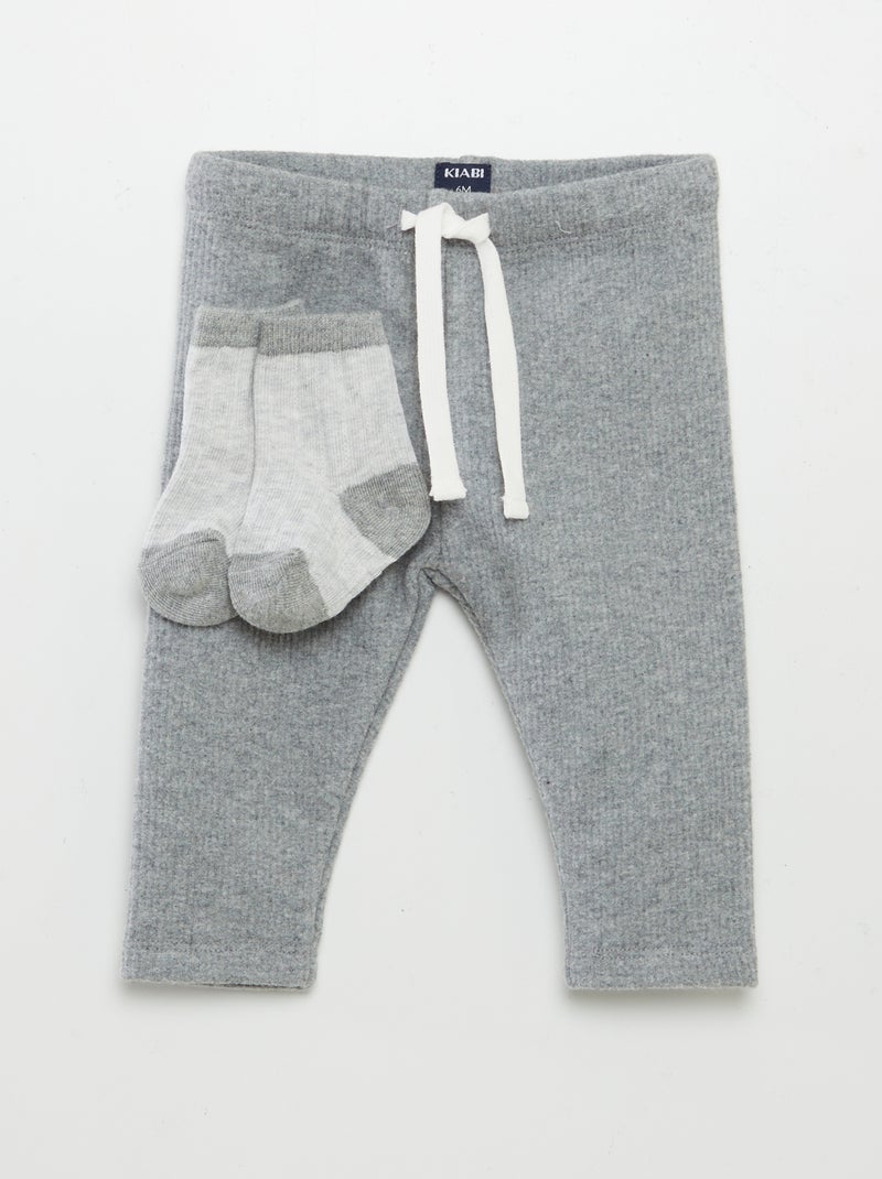 Pantalón de punto + calcetines GRIS - Kiabi