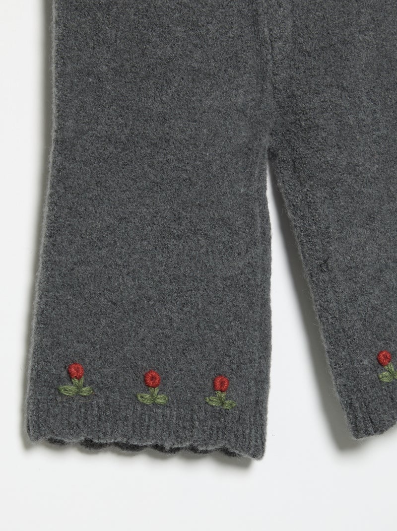 Pantalón de punto con bordados Gris - Kiabi