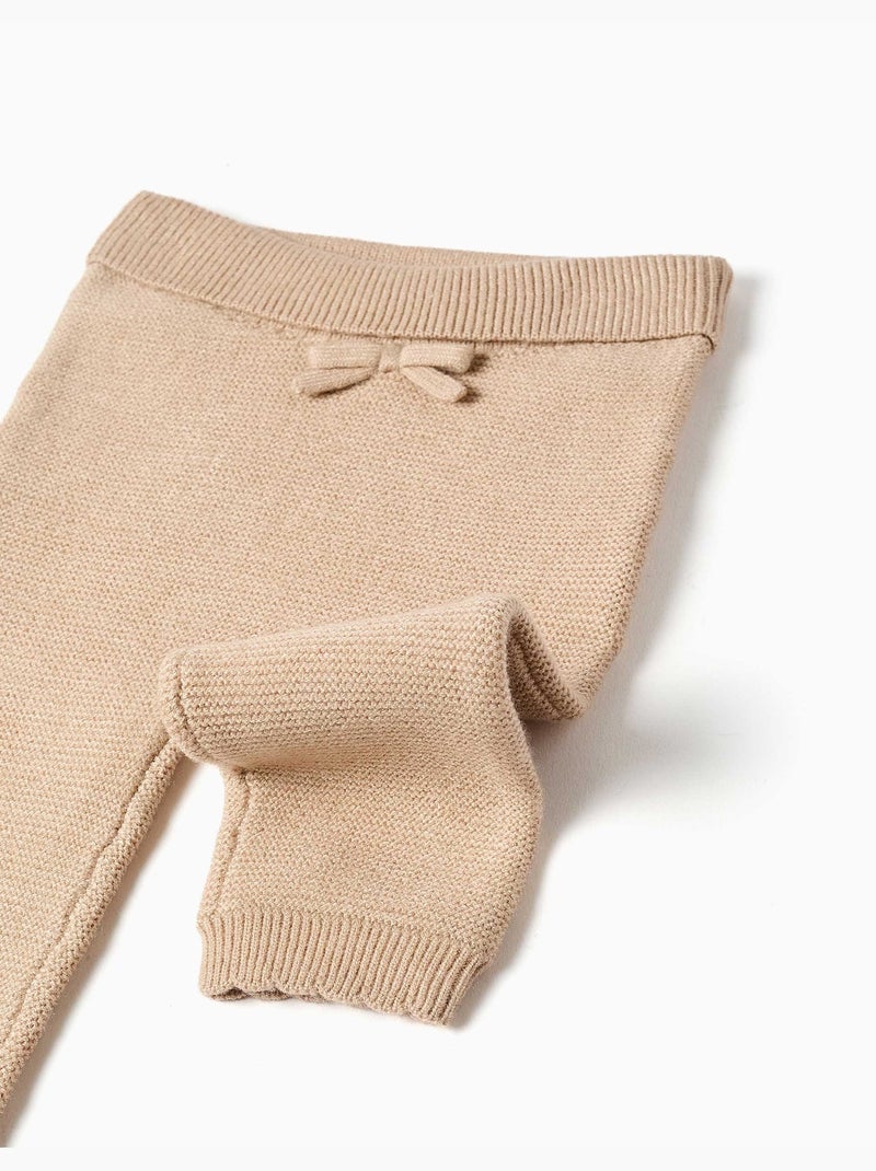 Pantalón de punto con lazo decorativo Beige claro - Kiabi