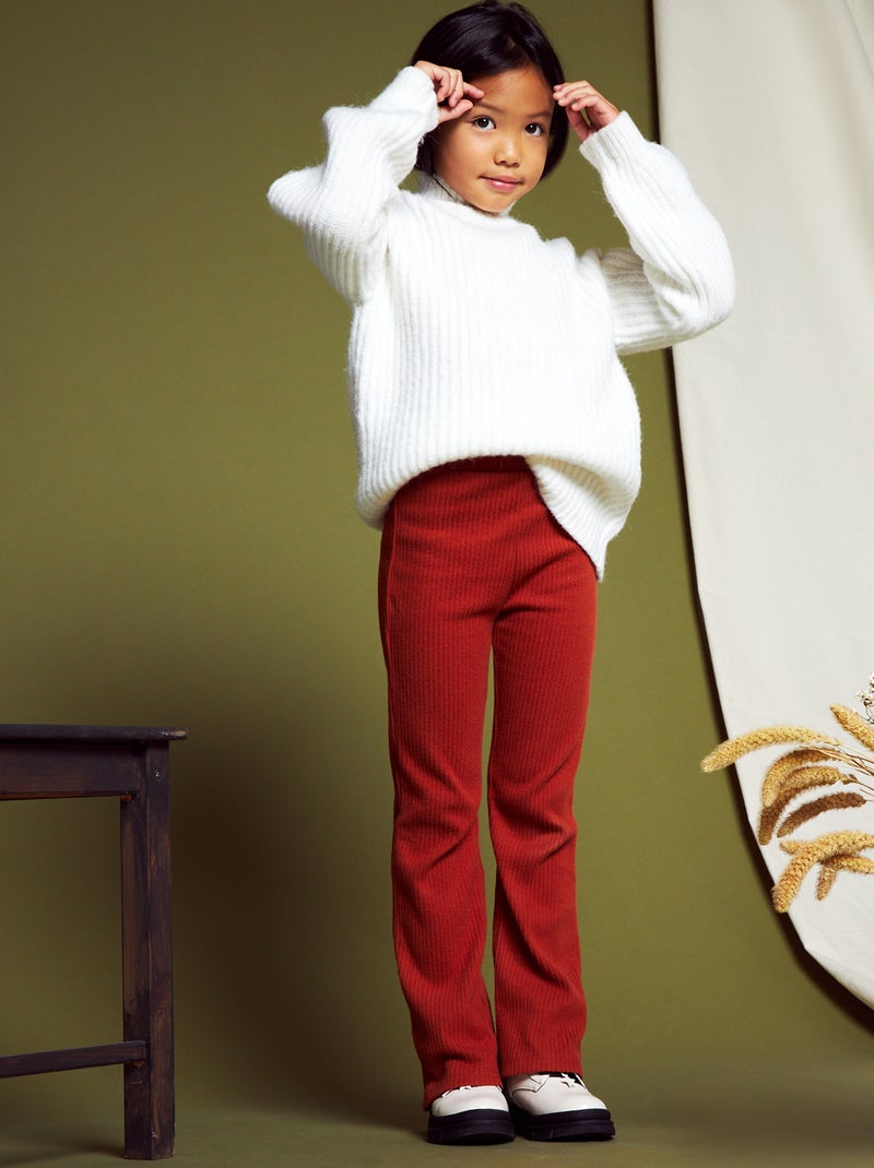 Pantalón de punto de canalé MARRON - Kiabi