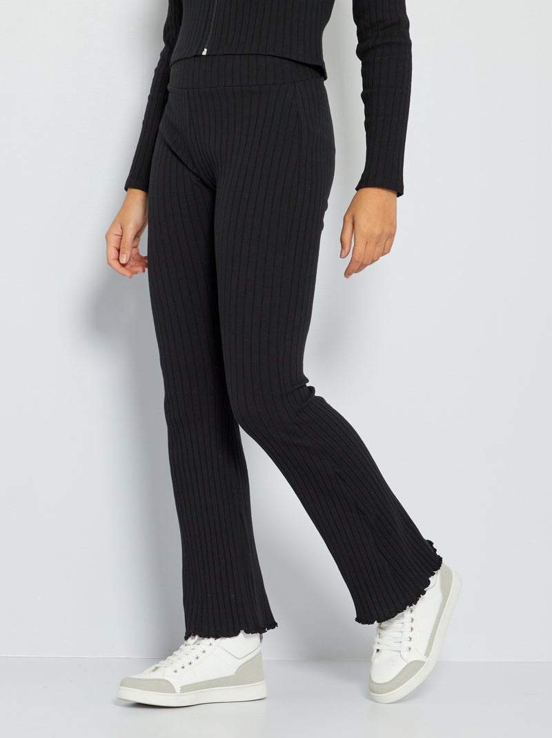 Pantalón de punto de canalé Negro - Kiabi