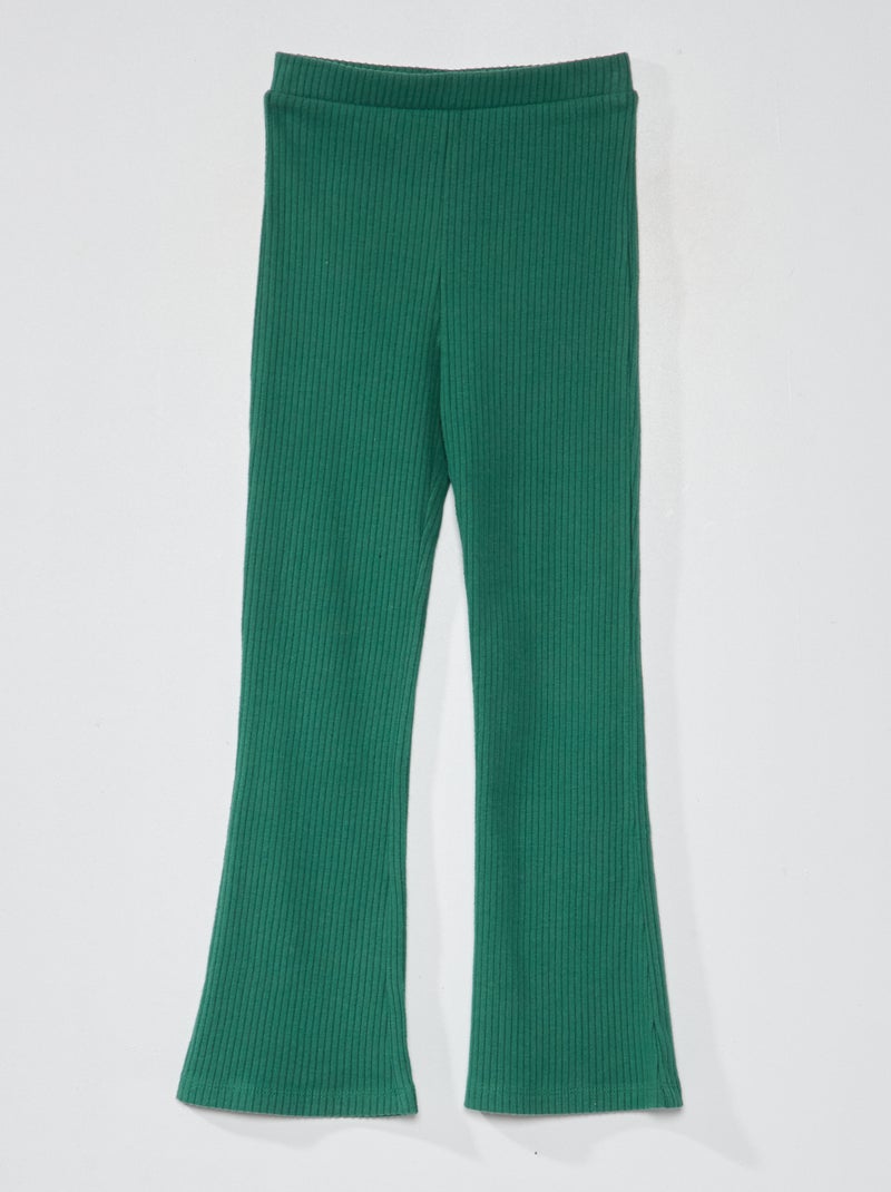 Pantalón de punto de canalé Verde - Kiabi