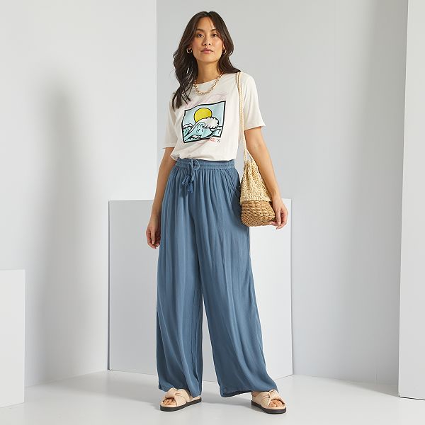 Pantalón de punto de crepé Mujer talla 34 a 48 - AZUL - Kiabi - 18,00€