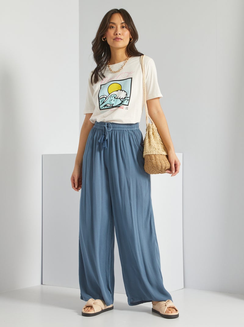 Pantalón de punto de crepé AZUL - Kiabi