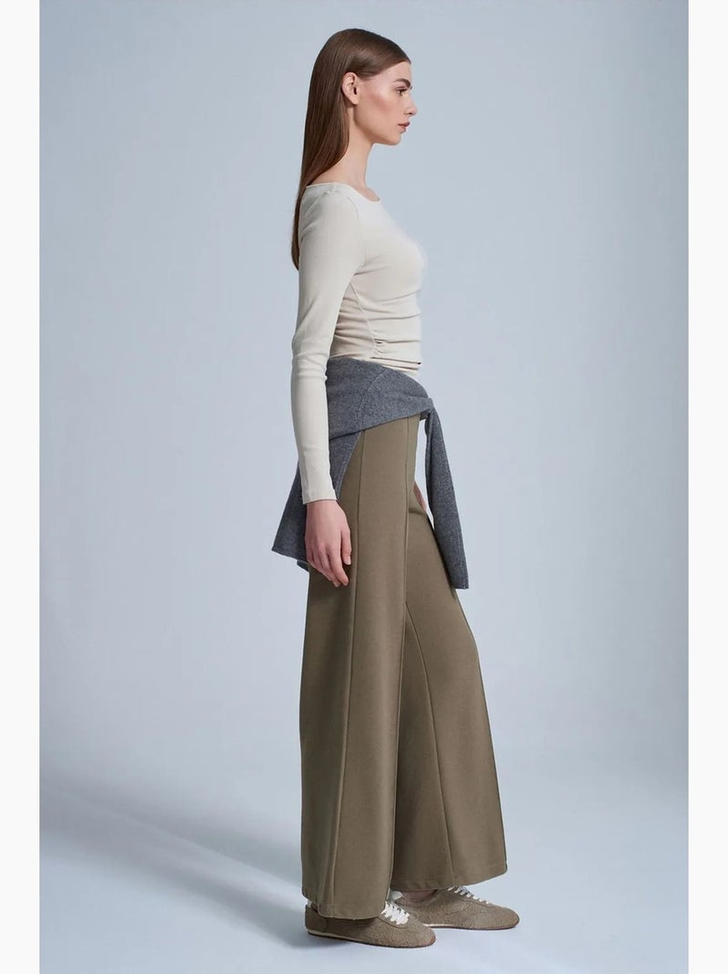 Pantalón de punto de pernera ancha para mujer dilvin Caqui - Kiabi