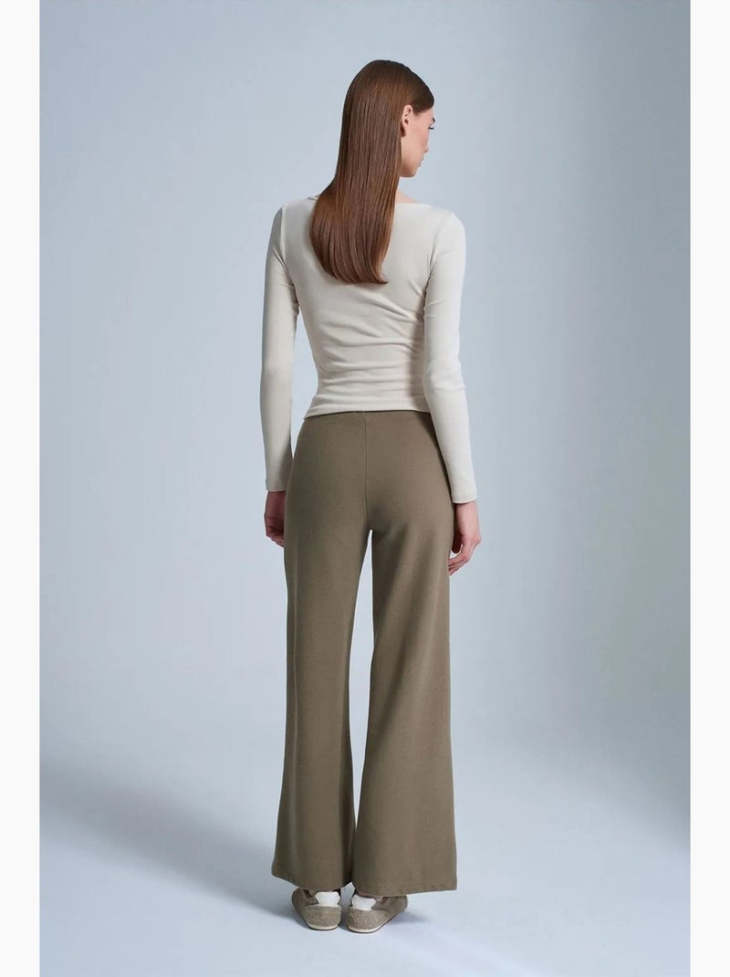 Pantalón de punto de pernera ancha para mujer dilvin Caqui - Kiabi