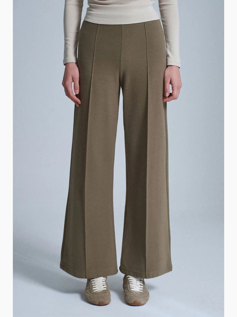 Pantalón de punto de pernera ancha para mujer dilvin Caqui - Kiabi