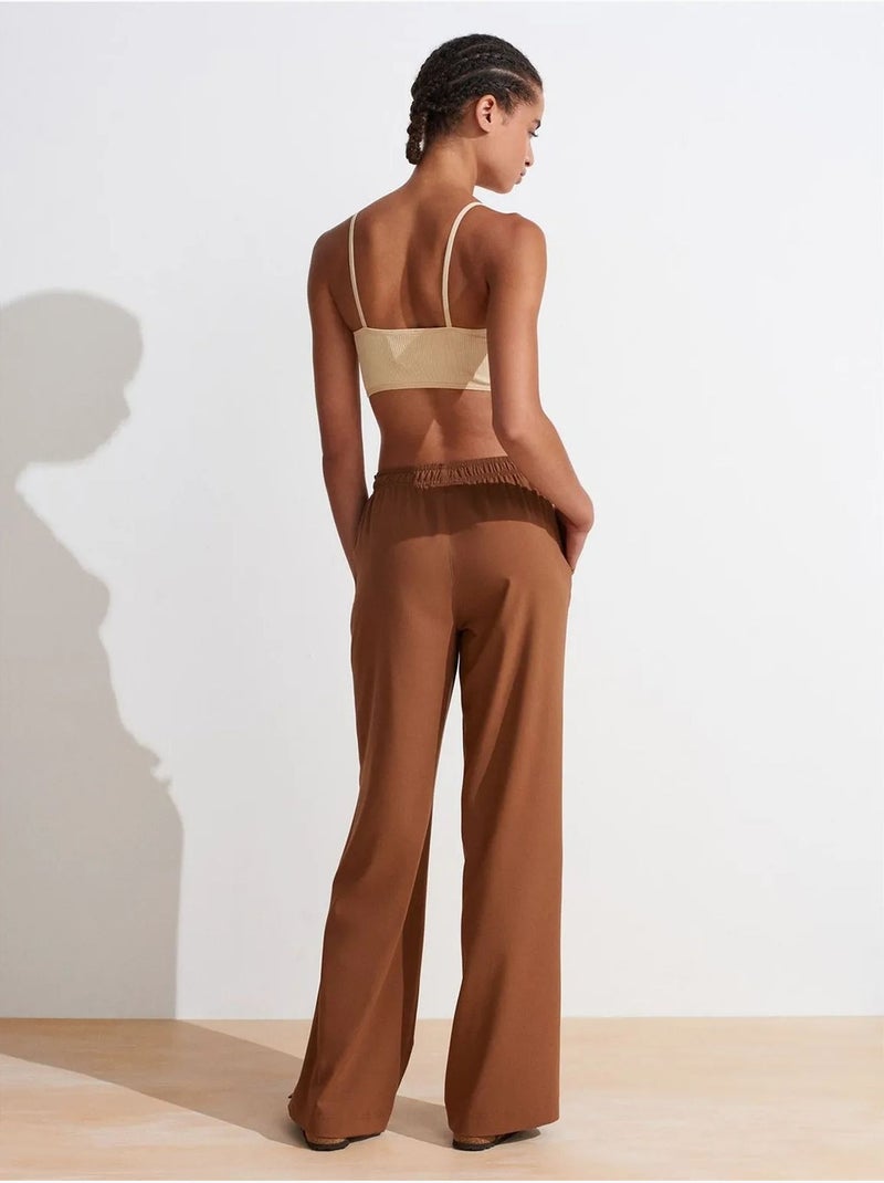 Pantalón de punto de pernera ancha para mujer dilvin Marrón - Kiabi