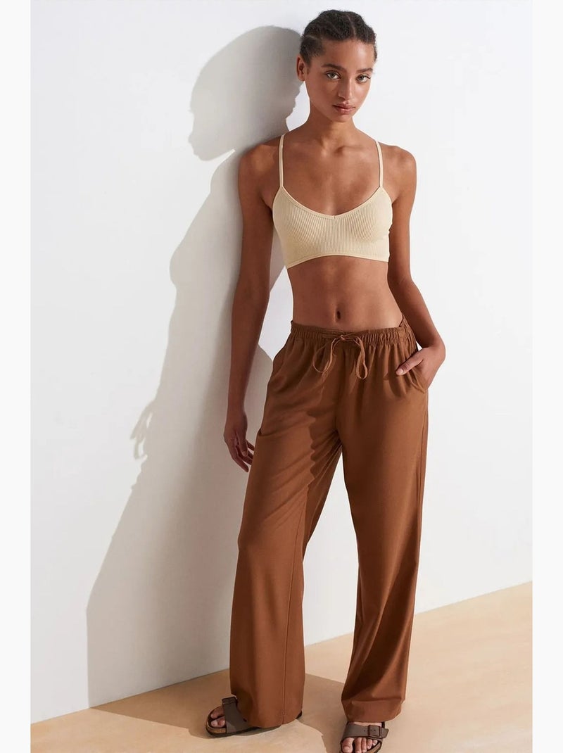 Pantalón de punto de pernera ancha para mujer dilvin Marrón - Kiabi