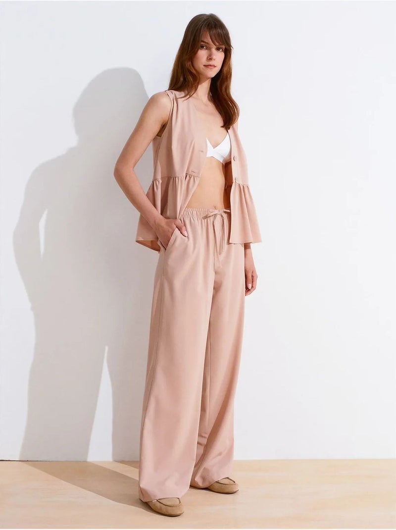Pantalón de punto de pernera ancha para mujer dilvin Nude - Kiabi