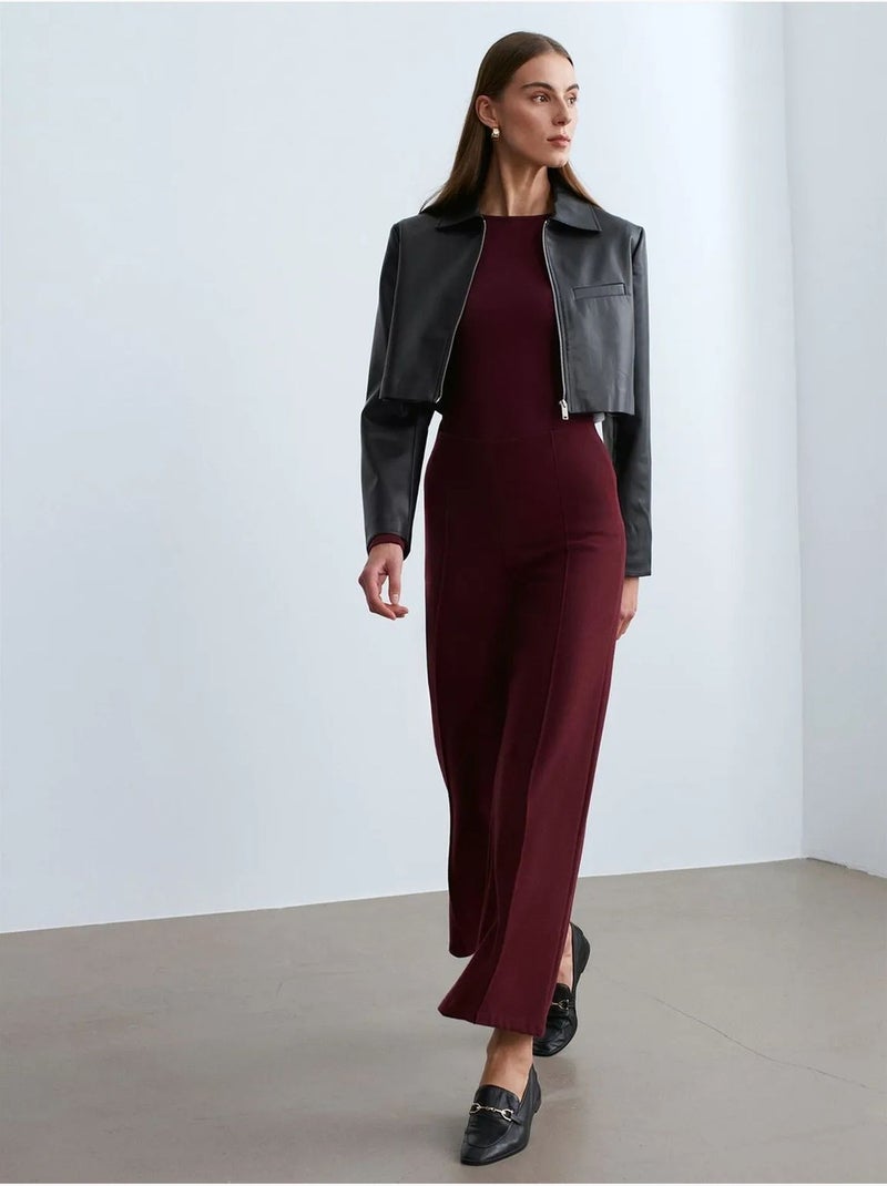 Pantalón de punto de pernera ancha para mujer dilvin Rojo burdeos - Kiabi
