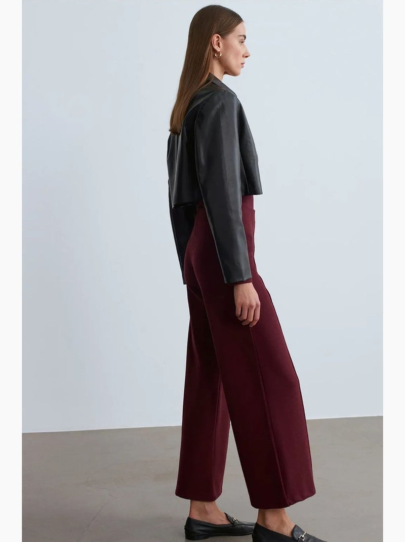 Pantalón de punto de pernera ancha para mujer dilvin Rojo burdeos - Kiabi