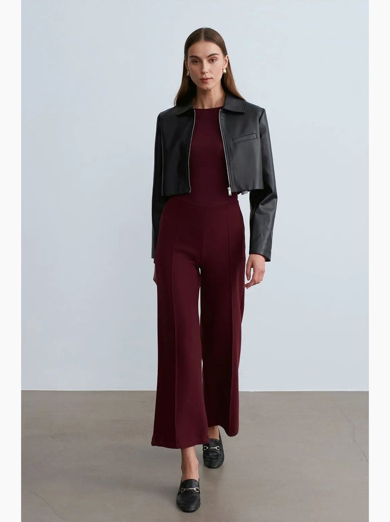 Pantalón de punto de pernera ancha para mujer dilvin Rojo burdeos - Kiabi