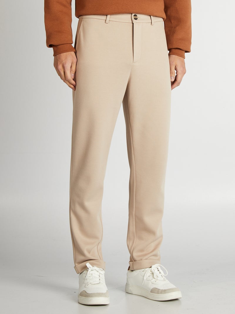 Pantalón de punto de piqué beige - Kiabi