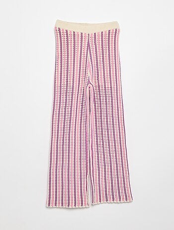 Pantalón de punto efecto ganchillo a rayas