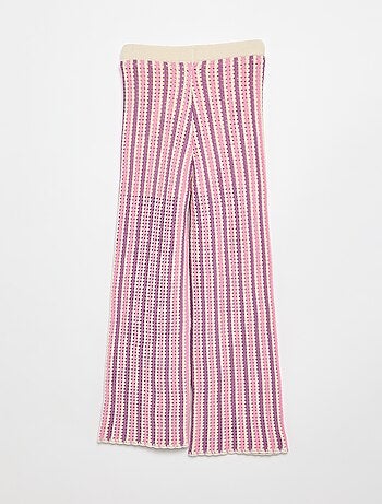 Pantalón de punto efecto ganchillo a rayas