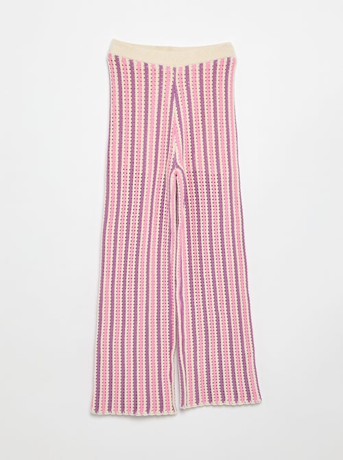 Pantalón de punto efecto ganchillo a rayas - Kiabi