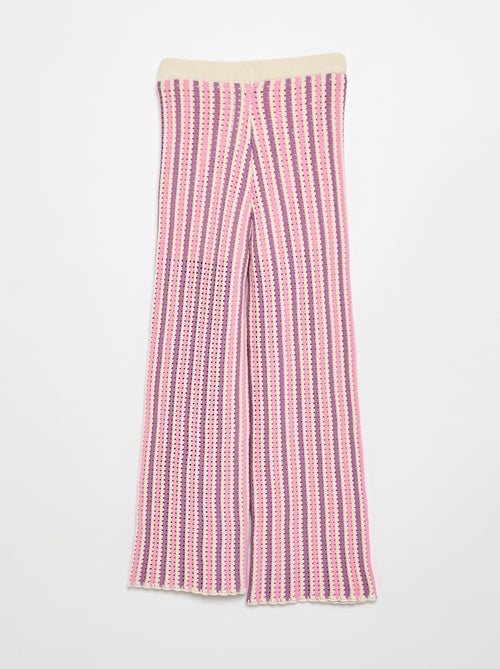 Pantalón de punto efecto ganchillo a rayas - Kiabi