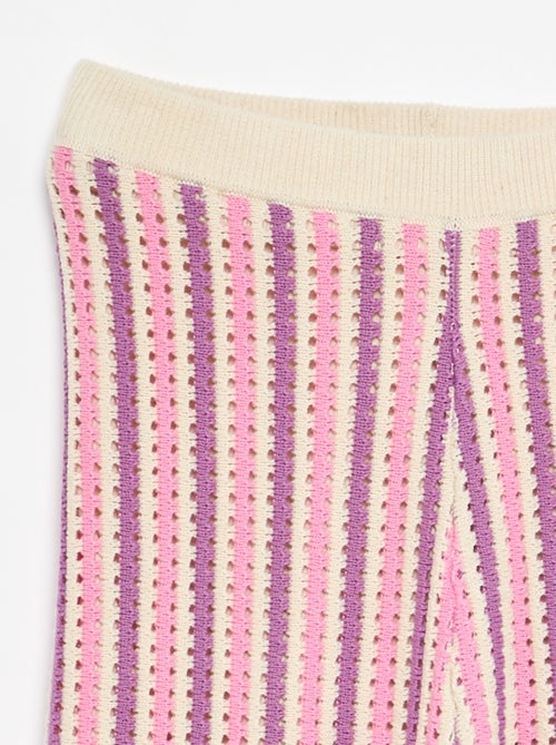 Pantalón de punto efecto ganchillo a rayas - Kiabi