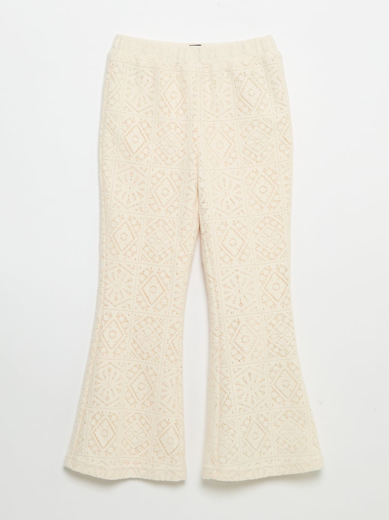 Pantalón de punto efecto ganchillo corte flare Beige - Kiabi