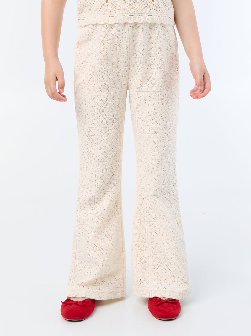 Pantalón de punto efecto ganchillo corte flare Beige - Kiabi