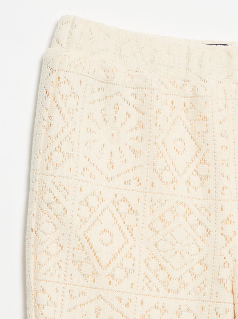 Pantalón de punto efecto ganchillo corte flare Beige - Kiabi