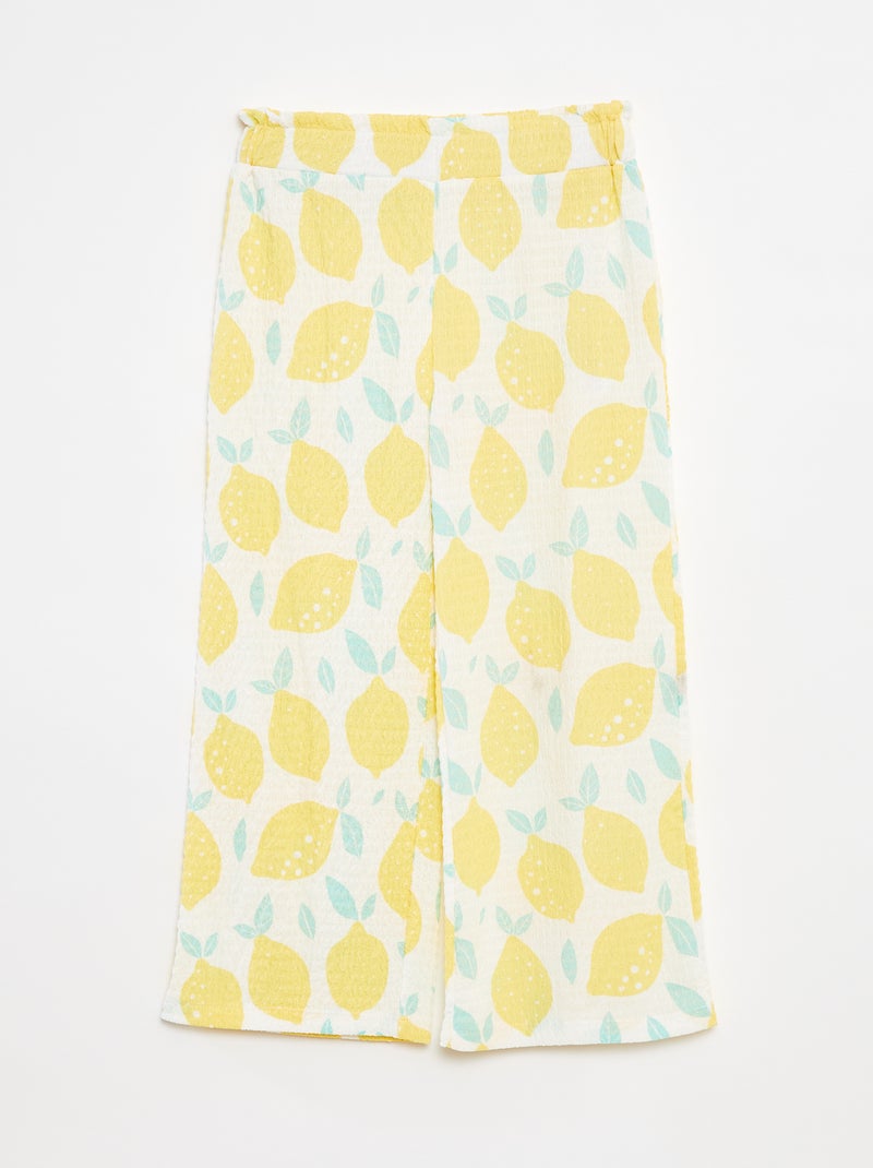 Pantalón de punto gofrado con motivos Blanco - Kiabi