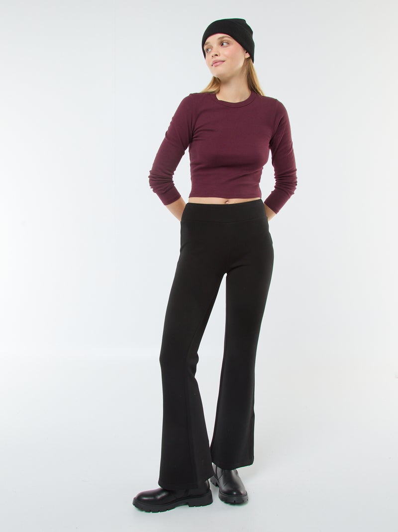 Pantalón de punto grueso y suave corte bootcut negro - Kiabi