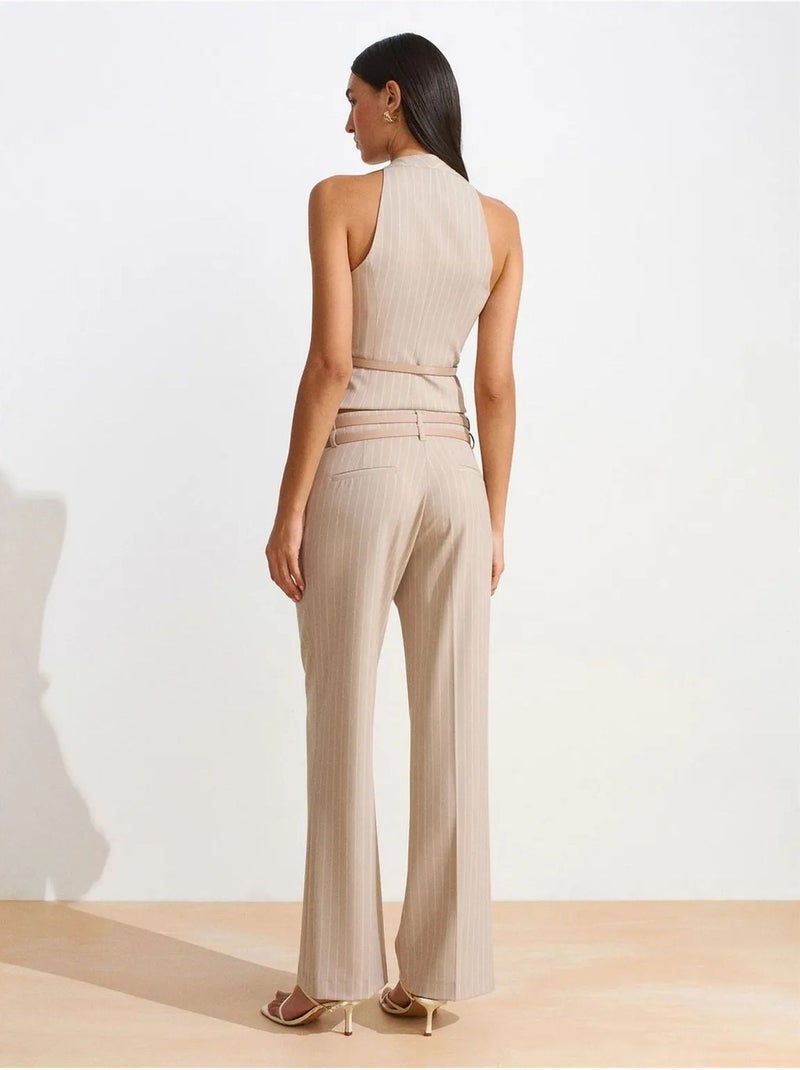 Pantalón de raya diplomática de pernera recta con cinturón dilvin Beige claro - Kiabi