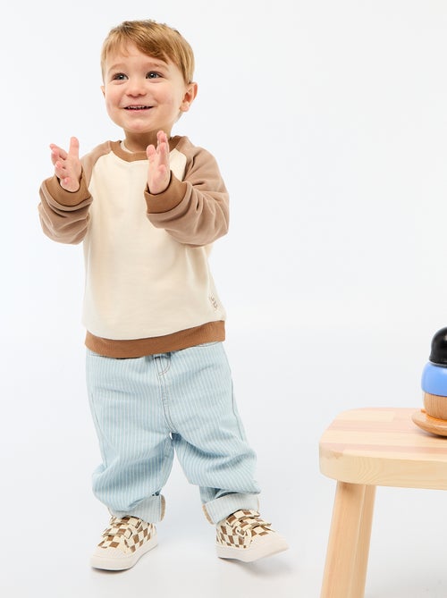 Pantalón de rayas denim ajustable en algodón - Kiabi
