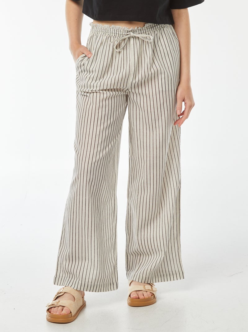 Pantalón de rayas finas con flecos Gris - Kiabi