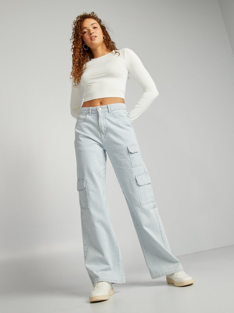 Pantalón de rayas wide leg AZUL - Kiabi