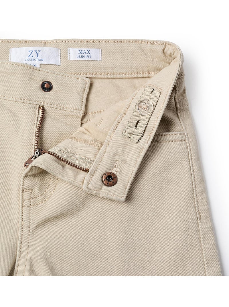 Pantalón de sarga ajustado Beige claro - Kiabi