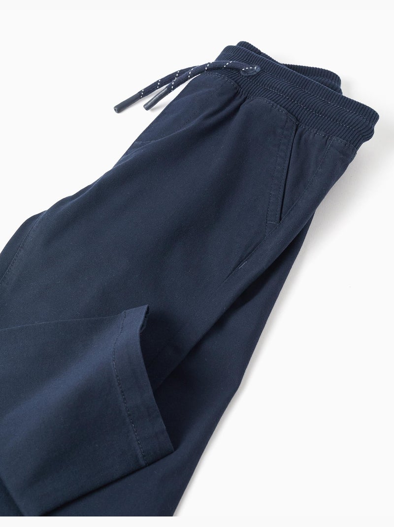 Pantalón de sarga ajustado con cordón Azul oscuro - Kiabi