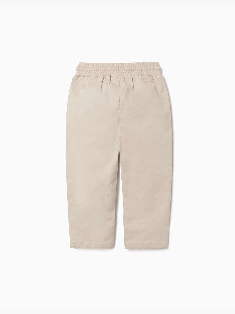 Pantalón de sarga ajustado con cordón Beige claro - Kiabi