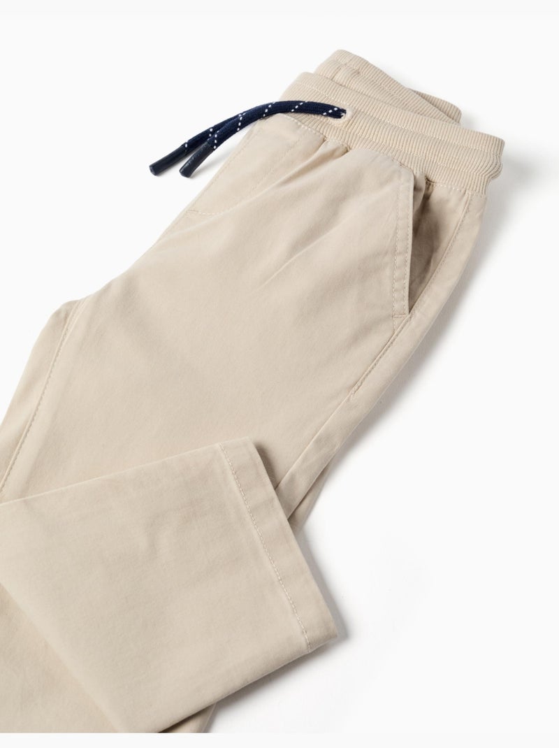 Pantalón de sarga ajustado con cordón Beige claro - Kiabi