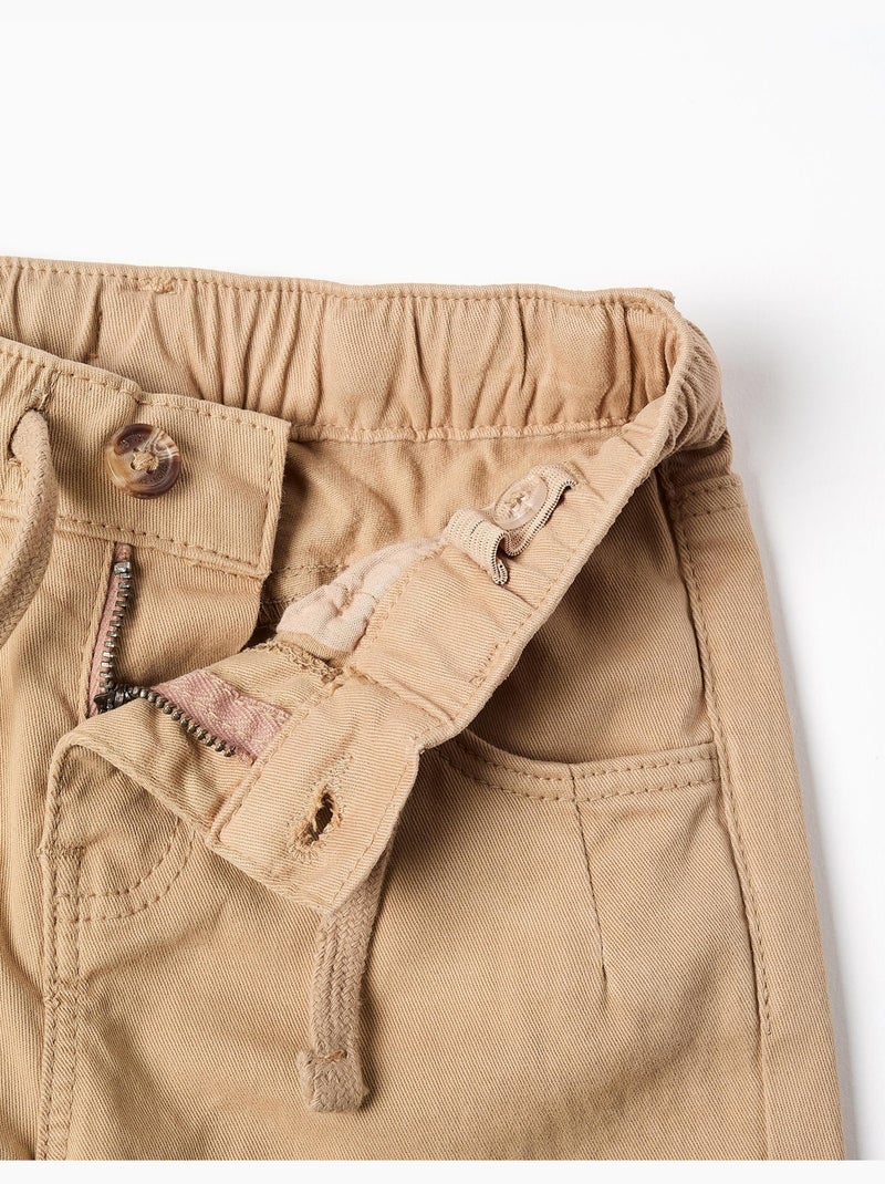 Pantalón de sarga baggy con cordón Beige - Kiabi
