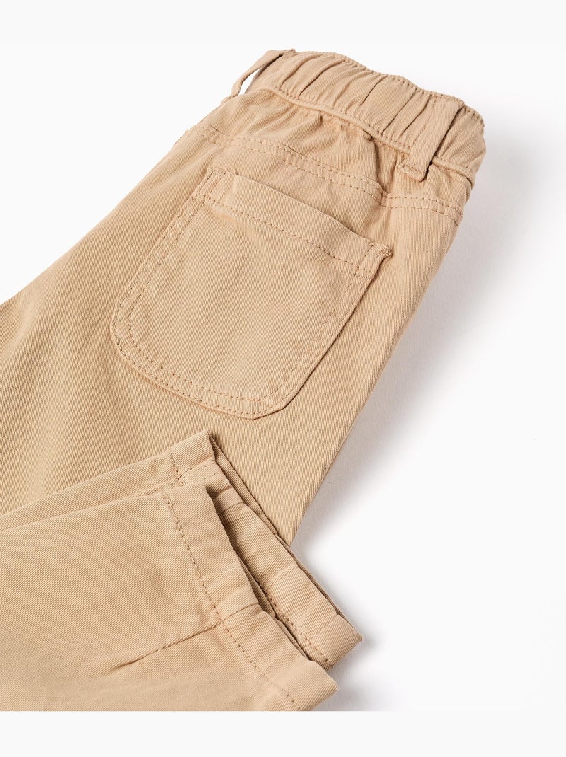 Pantalón de sarga baggy con cordón Beige - Kiabi